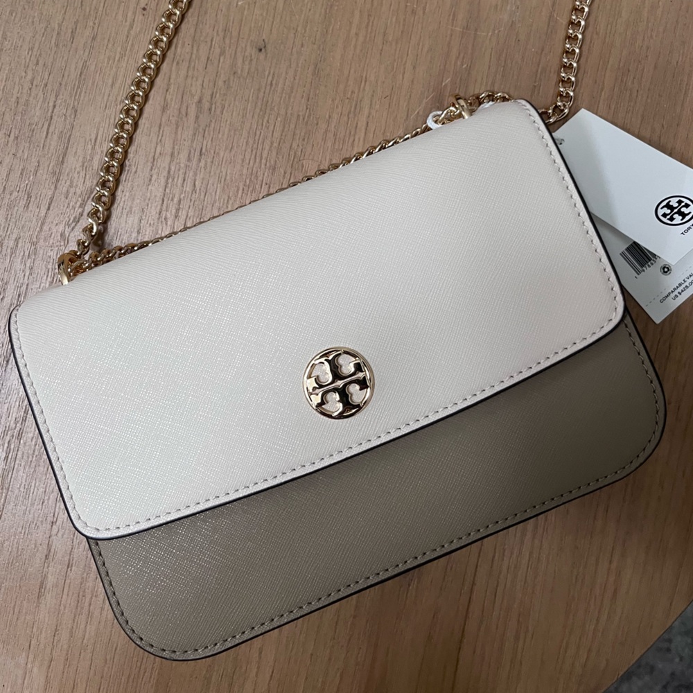 Tory Burch Two-Tone Cream and Taupe Chain Crossbody